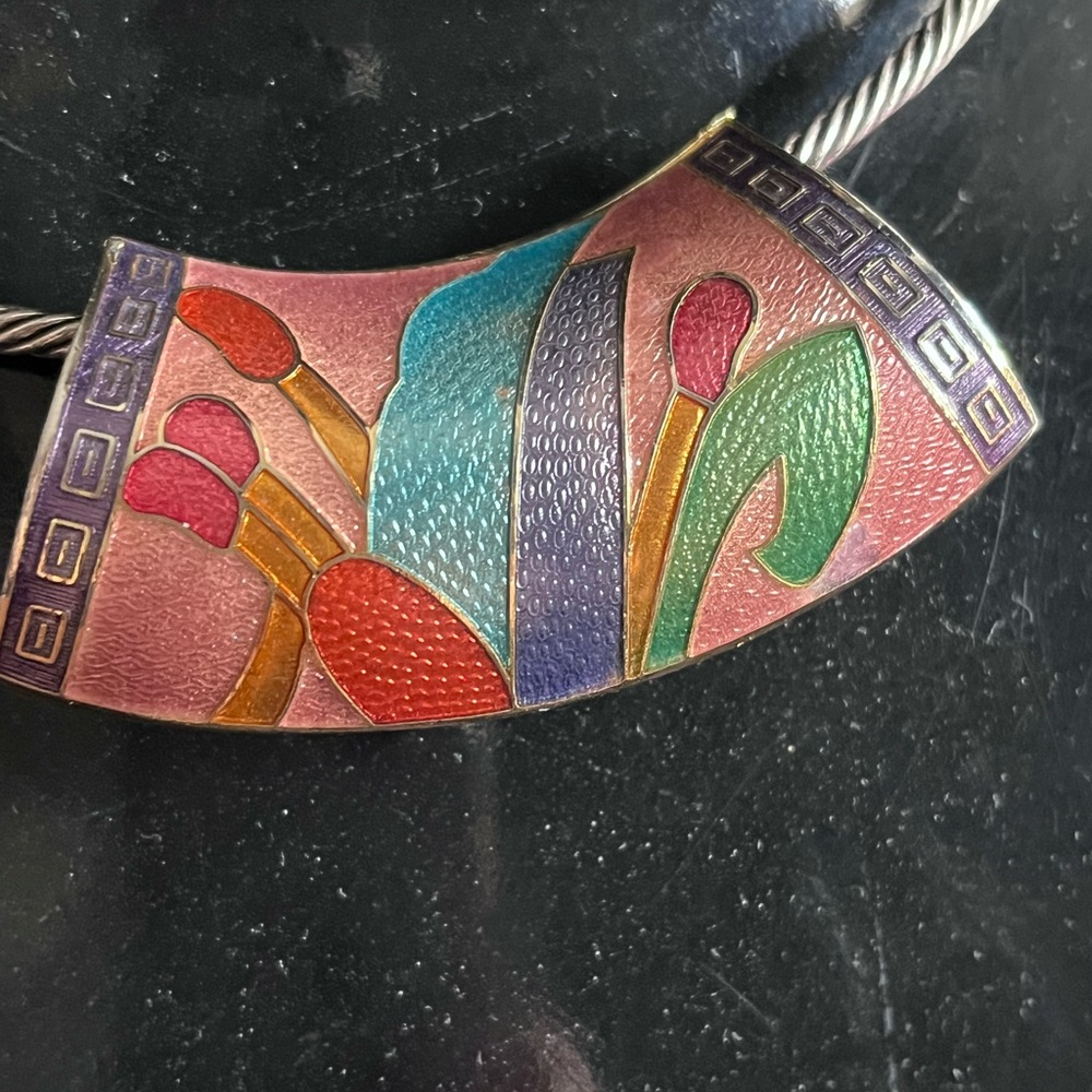Vintage Colorful cloisonné Pendant Necklace - Picture 2 of 4